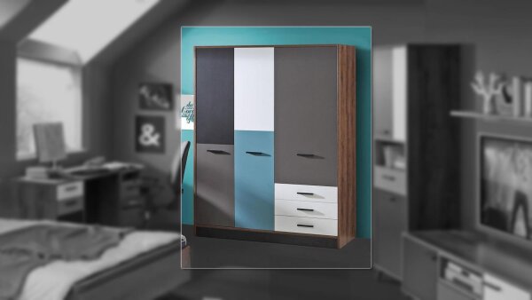 Kleiderschrank RAVEN Schlammeiche weiß schwarz grün grau