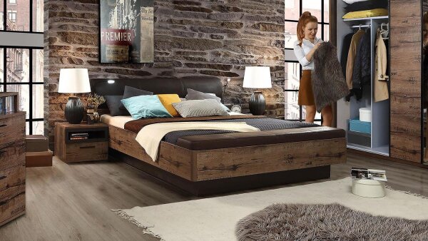 Bett JACKY Schlafzimmer mit Bank Schlammeiche und Schwarzeiche 180x200