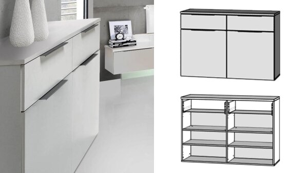 Kommode STARLET PLUS in weiß Hochglanz mit 2 Türen und 2 Schubkästen