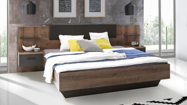 Bettanlage CHILLY Bett Nachtkommode Schlammeiche und Eiche schwarz 180