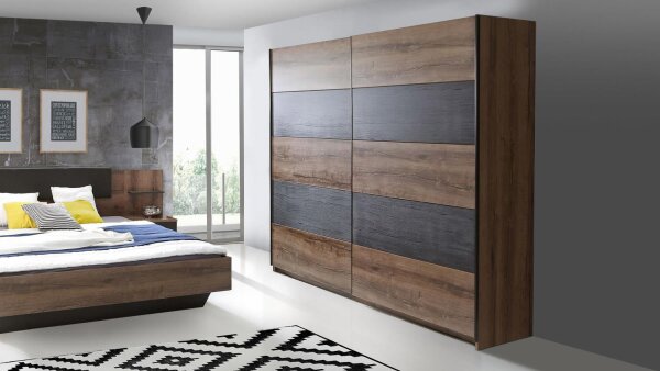 Schwebetürenschrank CHILLY Kleiderschrank Schlammeiche Eiche schwarz