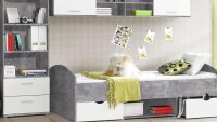 Jugendzimmer LUPO Schrank Bett Regal Schreibtisch Beton grau und weiß