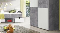 Jugendzimmer LUPO Schrank Bett Regal Schreibtisch Beton grau und weiß