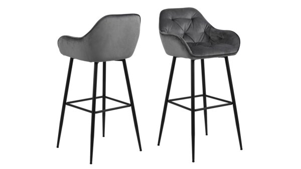 Barhocker BROOKE Barstuhl 2er Set Samt dunkelgrau schwarz