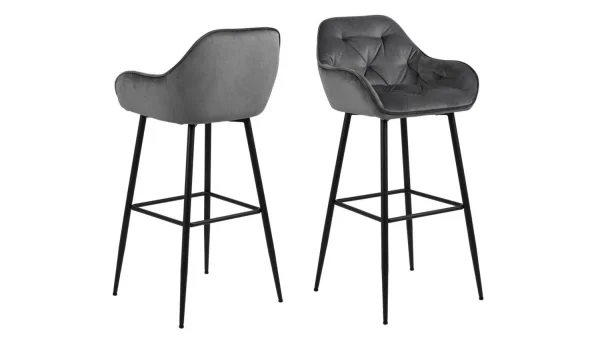 Barhocker BROOKE Barstuhl 2er Set Samt dunkelgrau schwarz