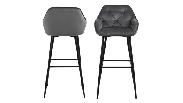 Barhocker BROOKE Barstuhl 2er Set Samt dunkelgrau schwarz