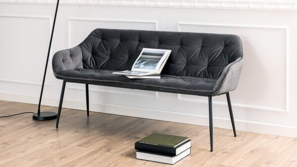 Sofabank BROOKE Stoff Samtoptik dunkelgrau Metall schwarz