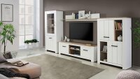 Wohnwand ELARA Anbauwand in weiß matt und Eiche Bianco