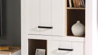 Wohnwand ELARA Anbauwand in weiß matt und Eiche Bianco