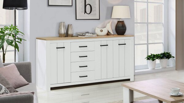 Sideboard ELARA Anrichte in weiß matt und Eiche Bianco