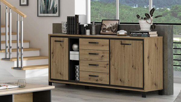 Sideboard TRONDHEIM in Artisan Eiche und Schwarz Eiche