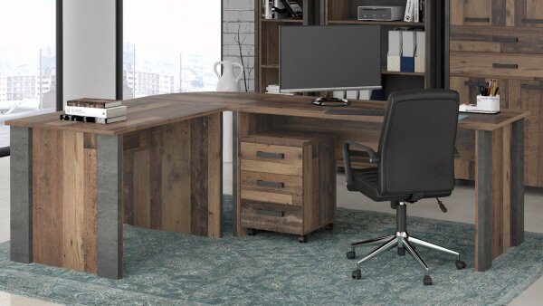 Eckschreibtisch CLIF old wood vintage und Beton Optik 173x223