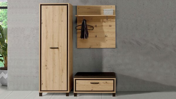 Garderobe TRONDHEIM Set 3-teilig mit Schrank Artisan Eiche