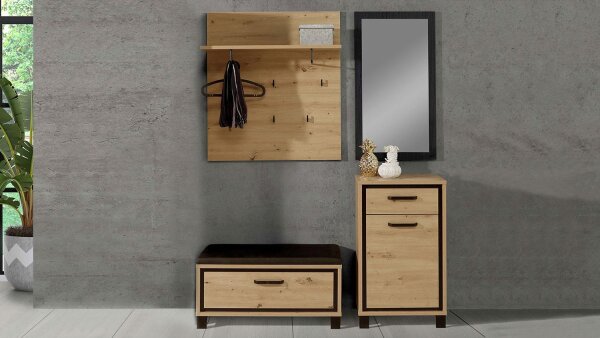 Garderobe TRONDHEIM Set 4-teilig mit Spiegel Artisan Eiche