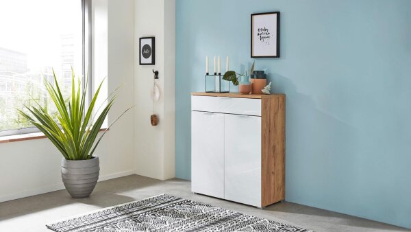 Kommode 3981 TELDE in weiß Glas und Navarra Eiche