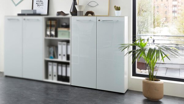 Aktenschrank 4202 MONTERIA Büroschrank weiß Glas 80x120