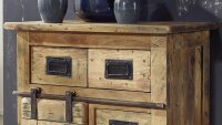 Sideboard GINGO Mangoholz Kommode rustikal Rolltür mit Eisen