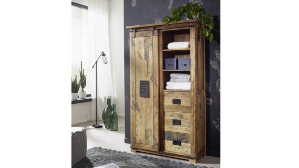 Highboard GINGO Mangoholz rustikal Rolltür Beschläge aus Eisen