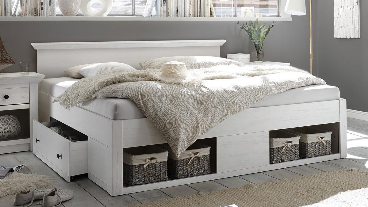 Bett WESTERLAND Doppelbett Bettgestell für Schlafzimmer Pinie weiß 18