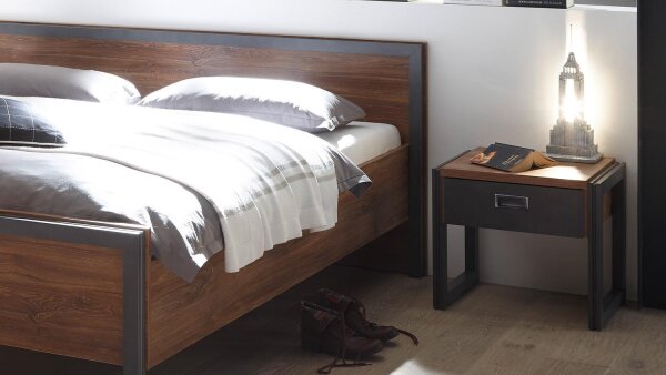 Nachtkonsole DETROIT Nachtkommode in Stirling Oak und Matera anthrazit