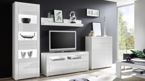 Wohnwand 1 CARAT Anbauwand Wohnzimmer weiß Hochglanz