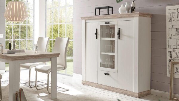 Highboard FLORENZ Buffet Schrank Anrichte Vitrine in Oslo Pinie weiß