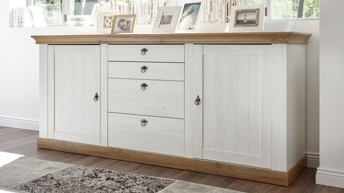 Sideboard LANDHAUS Pinie Wei Und Wotan Eiche Kommode Sideboard LANDHAUS Pinie Wei Und Wotan Eiche Kommode