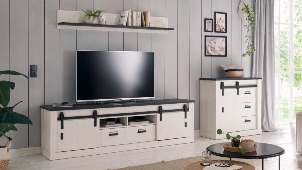 Wohnwand SHERWOOD W2 Pinie weiß anthrazit mit soft-close