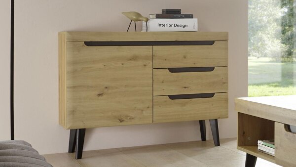 Sideboard 52 TORGE Eiche Artisan schwarz Breite 107 cm