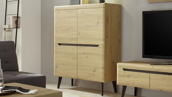 Highboard 56 TORGE Eiche Artisan schwarz 107x134 cm