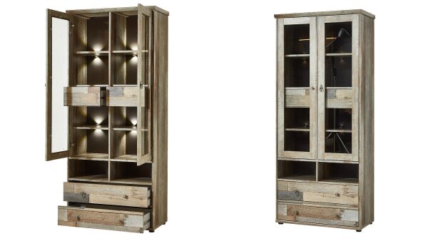 Vitrine Bonanza Vitrinenschrank Driftwood B 83 cm