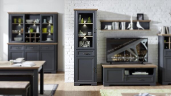 Vitrine JASMIN Standvitrine in graphit Artisan Eiche inkl. LED 66x204 cm