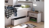 Jugendbett LUCA mit Nachtkommode Pinie weiß und Trüffel