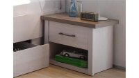 Jugendbett LUCA mit Nachtkommode Pinie weiß und Trüffel