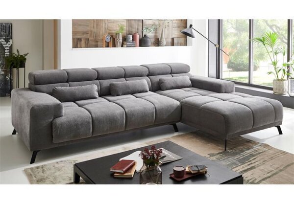 Ecksofa R SPEED Stoff stone mit Sitztiefenverstellung