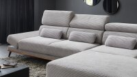 Ecksofa Rechts Arrow Cord grau mit elektr. Sitztiefenverstellung