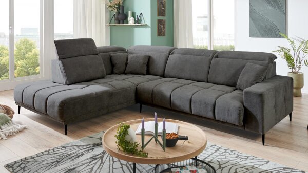 Ecksofa L LIVORNO grau Kopfteil und Sitztiefenverstellung