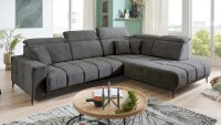 Ecksofa R LIVORNO grau Kopfteil und Sitztiefenverstellung