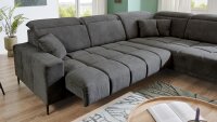 Ecksofa R LIVORNO grau Kopfteil und Sitztiefenverstellung
