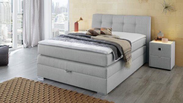 Boxspringbett AMELIE 140 hellgrau mit Bettkasten Topper