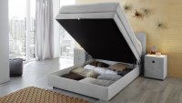Boxspringbett AMELIE 140 hellgrau mit Bettkasten Topper