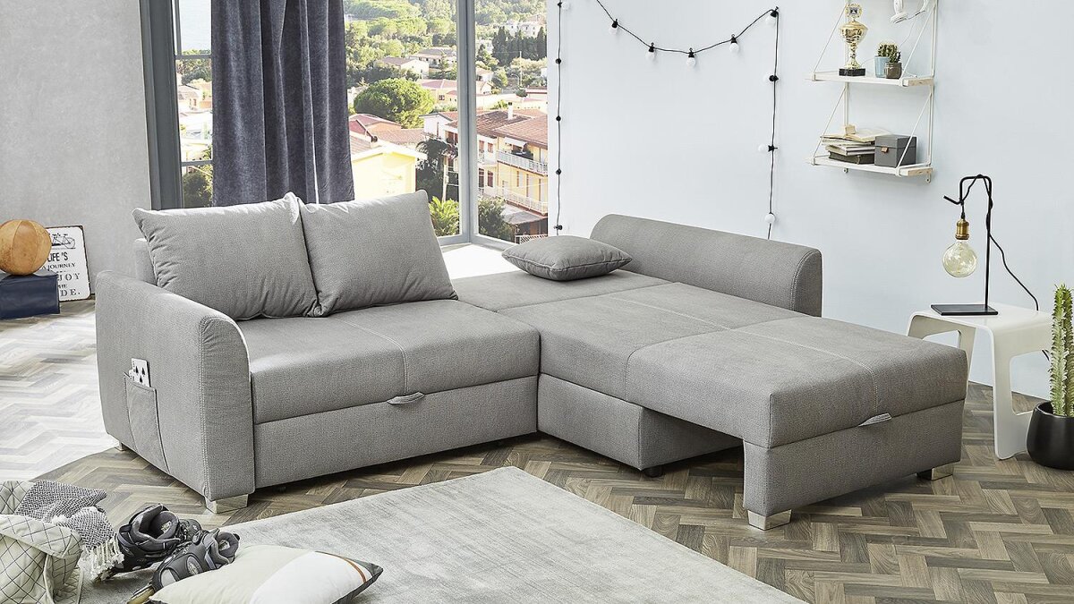 wohnlandschaft boomer ecksofa sofa in grau mit bettfunktion 236x160 c