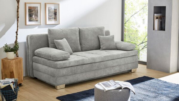 Schlafsofa LINDAU Dauerschläfer Stoff grau inkl. Topper