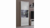 Vitrine TRENTO Weiß Hochglanz Absetzungen Grau B 64 cm