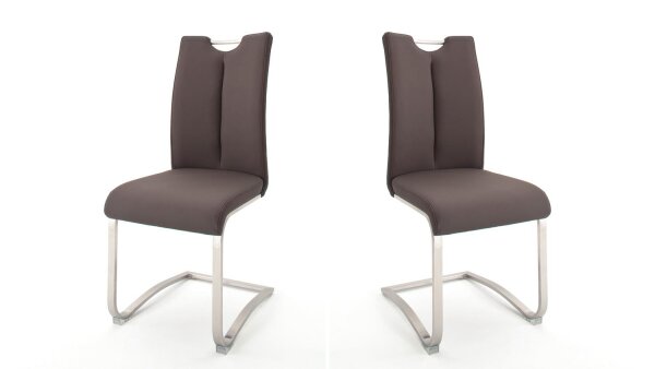 Schwingstuhl ARTOS 2 2er-Set Stuhl Freischwinger in Echtleder braun