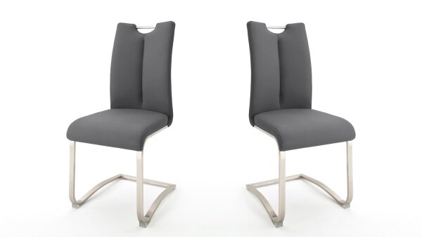 Schwingstuhl ARTOS 2 2er-Set Stuhl Freischwinger in Echtleder grau