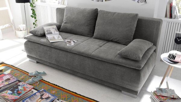 Schlafsofa LUIGI Dauerschläfer Stoff stone grau Federkern inkl. Topper