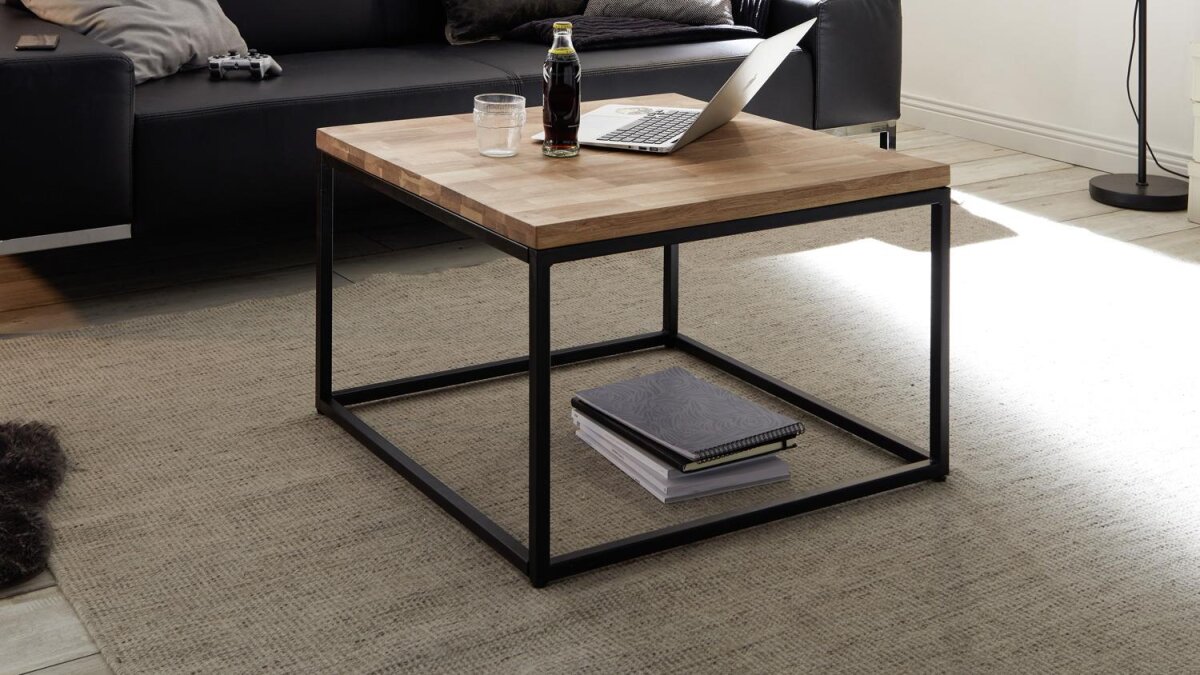 Couchtisch SAKURA Asteiche Metall Industrial Style 70x70 cm