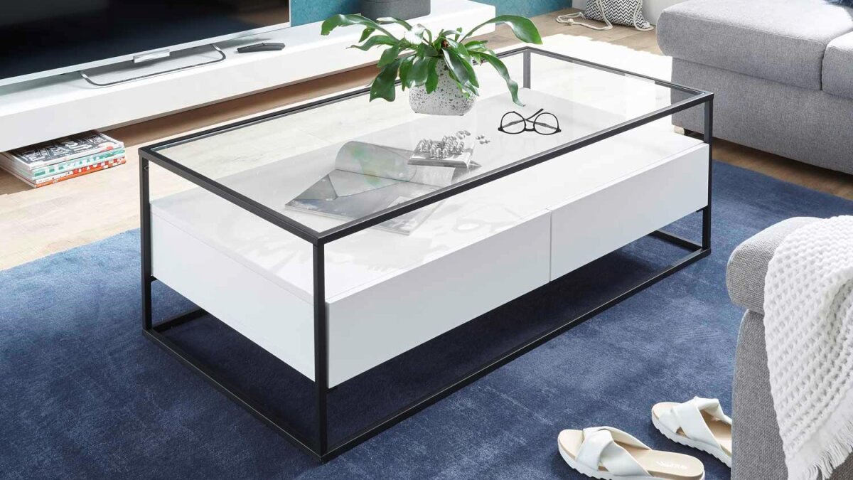 couchtisch evora in weiß matt mit gestell in schwarz 120 cm
