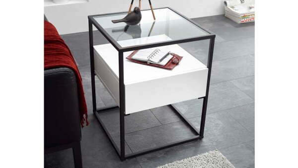 Beistelltisch EVORA in weiß matt mit Gestell in schwarz 43cm